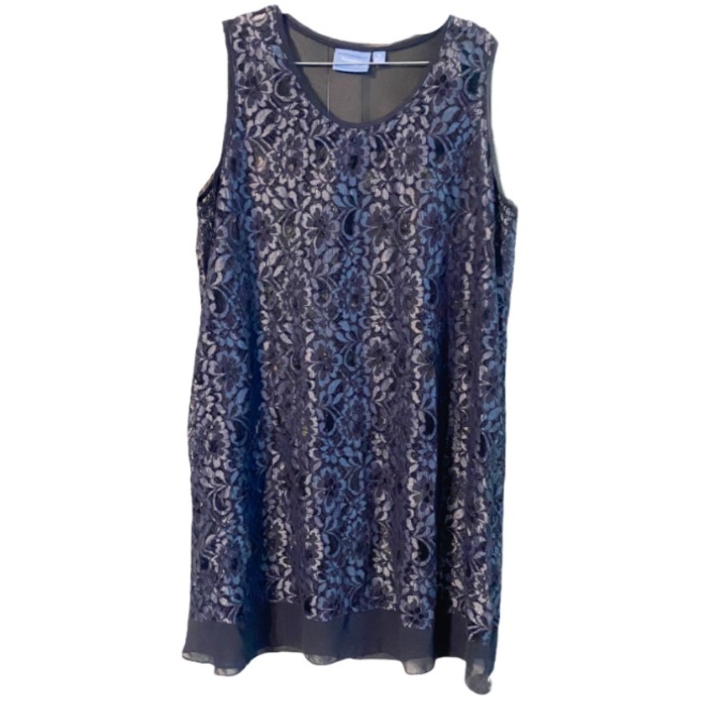 Simply Vera Wang navy blue lace sheer hem dress xl